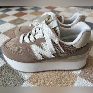 New Balance 574+ Women's Beige and White Sneakers